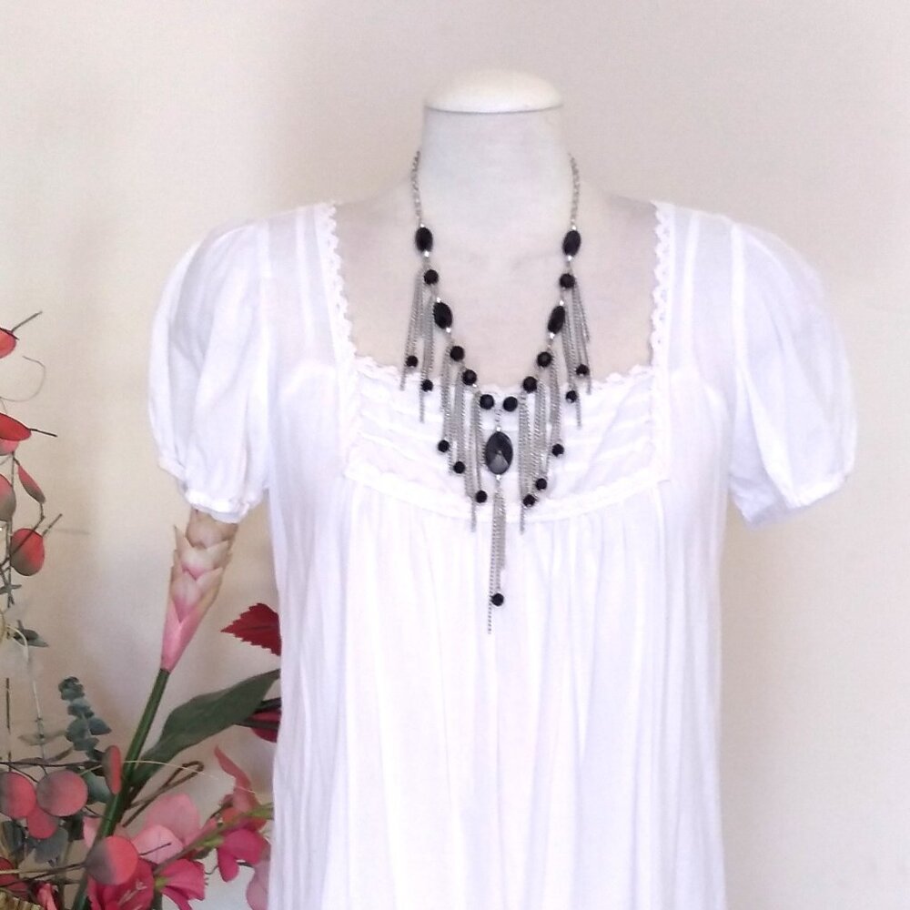 Vintage NEW new touch Black Beads VTG Silver Tone Necklace